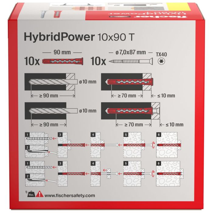 Chevilles et vis Fischer hybridpower Fraisée Ø 7 x 90 mm (10 Unités) 3