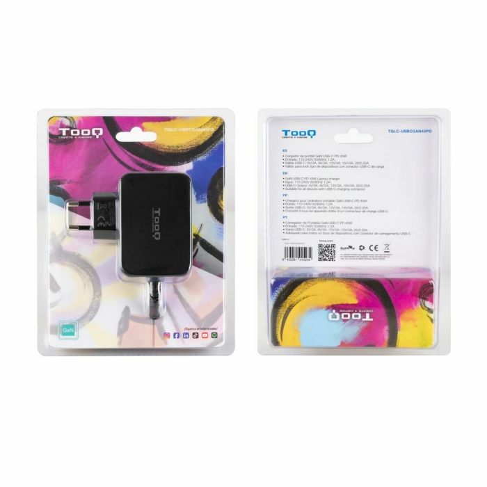 Chargeur d'ordinateur portable TooQ GAN USB-C PD 45W 45 W 5 Chargeur d'ordinateur portable TooQ GAN USB-C PD 45W 45 W 5