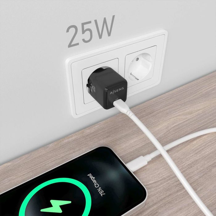 Chargeur mural Aisens ASCH-25W1P013-BK 25 W Noir (1 Unité) 2 Chargeur mural Aisens ASCH-25W1P013-BK 25 W Noir (1 Unité) 2