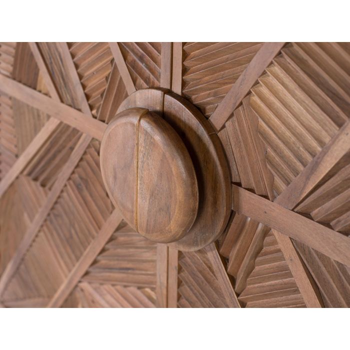 GINER Y COLOMER Buffet haut en bois de manguier massif avec portes sculptées géométriques, structure avellana sur pieds métalliques coniques, hauteur totale 150 cm, 2 portes 4