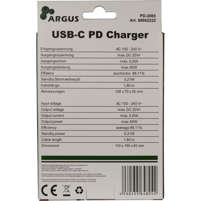 Charger USB-C 65W Black INTER-TECH PD-2065 2