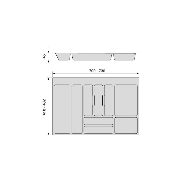 Emuca Range-couverts Optima pour tiroir universel, module 800mm, Plastique, Gris antracite 4