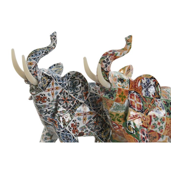 Figurine Décorative Home ESPRIT Multicouleur Eléphant méditerranéen 16 x 7 x 17 cm (2 Unités) 2