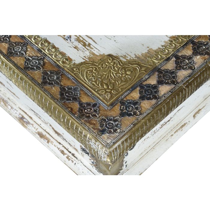 GINER Y COLOMER Table basse en bois de manguier, finition blanc vieilli avec détails bronze, 140x80x45 cm, meuble artisanal 2 GINER Y COLOMER Table basse en bois de manguier, finition blanc vieilli avec détails bronze, 140x80x45 cm, meuble artisanal 2