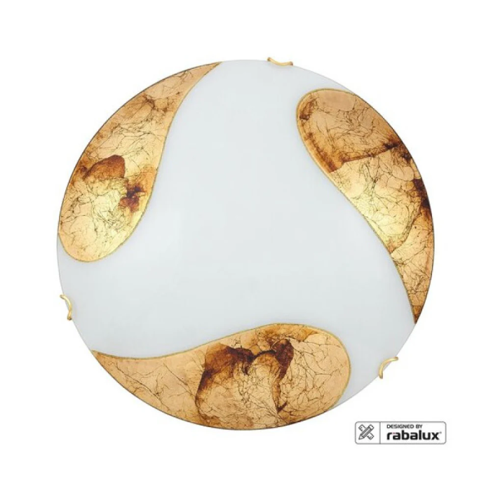 RABALUX Lampe de Plafond "Art Gold" 2xE27 IP20 RAB-1942, Lustre Classique en Verre Blanc et Doré, Diamètre 40 cm 2