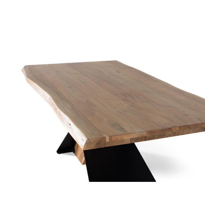 GINER Y COLOMER - Table de salle à manger rectangulaire en bois d'acacia et métal 200x100x76 cm - Couleur naturel et noir - Avec nœuds et veines naturels 3