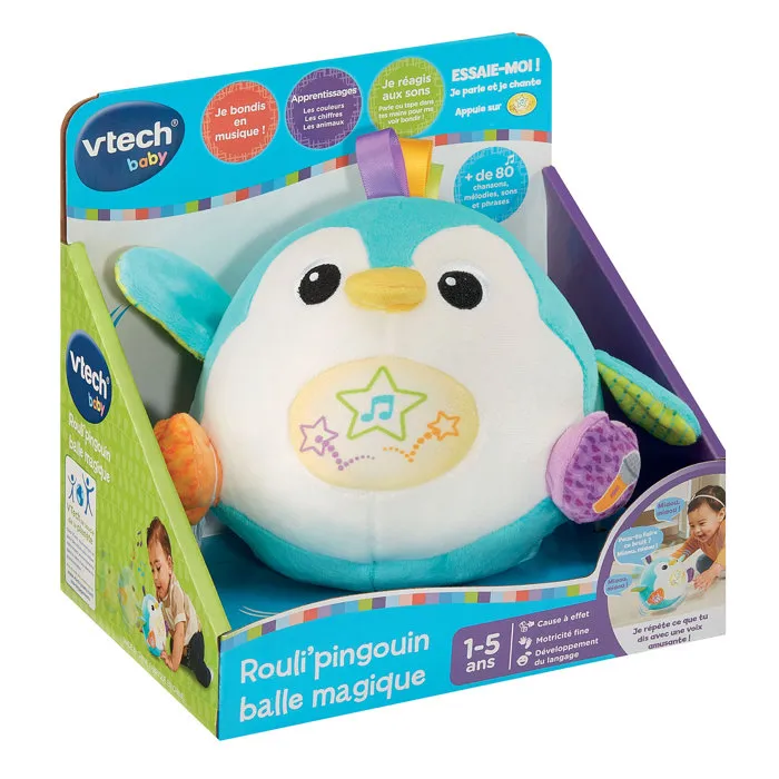 VTech Baby Rouli'pingouin balle magique - Jouet interactif parlant, chantant et roulant - Peluche sensorielle pour bébé de 1 à 5 ans - Multicolore VTech Baby Rouli'pingouin balle magique - Jouet interactif parlant, chantant et roulant - Peluche sensorielle pour bébé de 1 à 5 ans - Multicolore