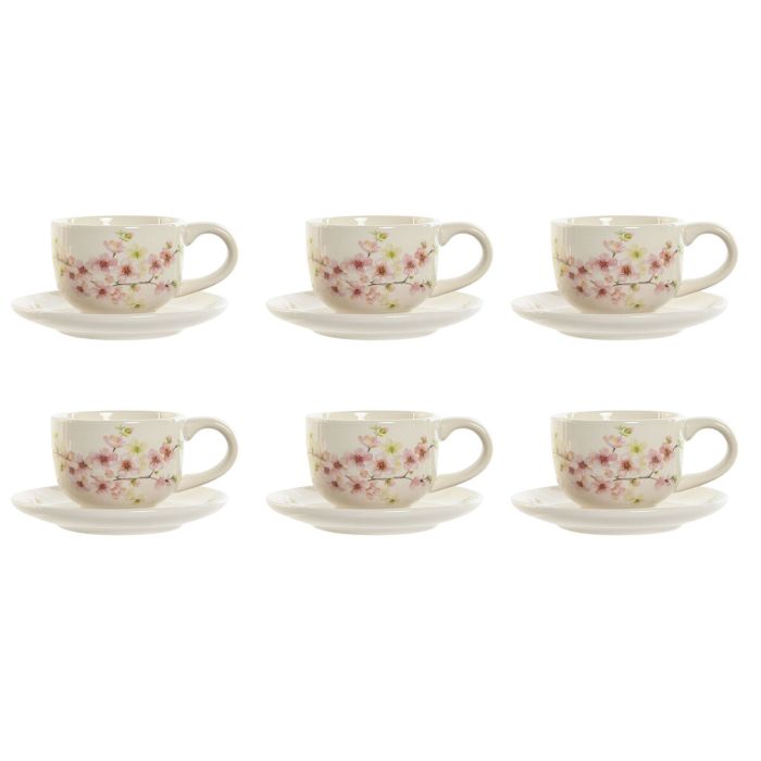 Ensemble de tasses à café Home ESPRIT Jaune Blanc Rose Lila Métal Dolomite 180 ml