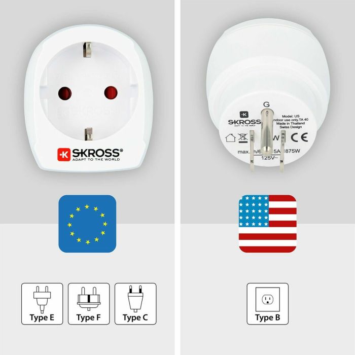 Adaptateur de courant Skross 1500203-E Européen États-Unis 1