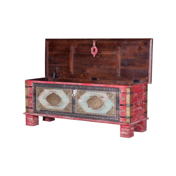 GINER Y COLOMER - Bahut en bois de manguier massif avec détails en fer et bronze - Finition bicolore rouge vieilli et cerisier - Style ancien - 45x116x40 cm 2 GINER Y COLOMER - Bahut en bois de manguier massif avec détails en fer et bronze - Finition bicolore rouge vieilli et cerisier - Style ancien - 45x116x40 cm 2