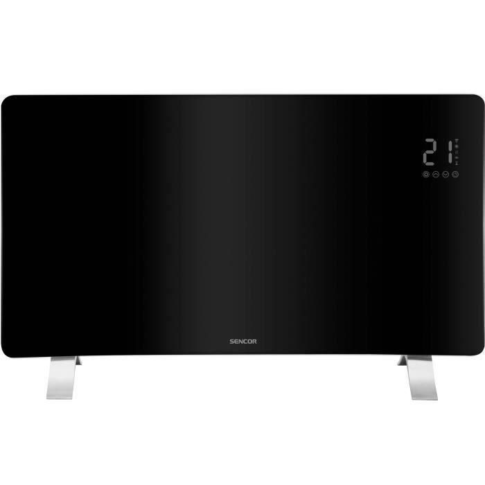 Sencor Radiateur Intelligent Connecté Wi-Fi SCF 4741BK 2400 W en verre, Écran LED, Thermostat, Contrôle Application, 2 Puissances (1200/2400 W), Programmation, Noir