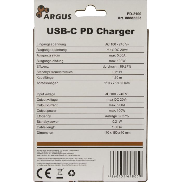 Charger USB-C 100W Black INTER-TECH PD-2100 3 Charger USB-C 100W Black INTER-TECH PD-2100 3