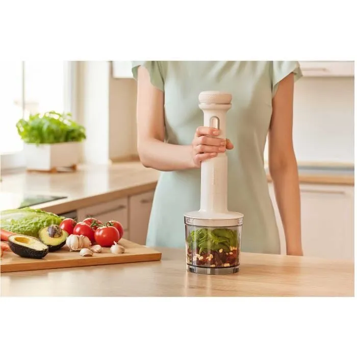 SENCOR Mixeur Plongeant Sans Fil SHB 9130WH - 11.1 V - Batterie Li-Ion - Avec Hachoir 500 ml, Tasse 700 ml, Mousseur à Lait et Batteur - Blanc