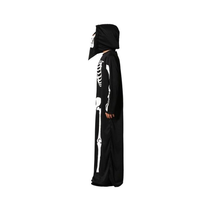 Disfraz Costume Enfant Squelette avec Capuche Unisexe, Taille 7-9 Ans, Halloween - Polyester Noir