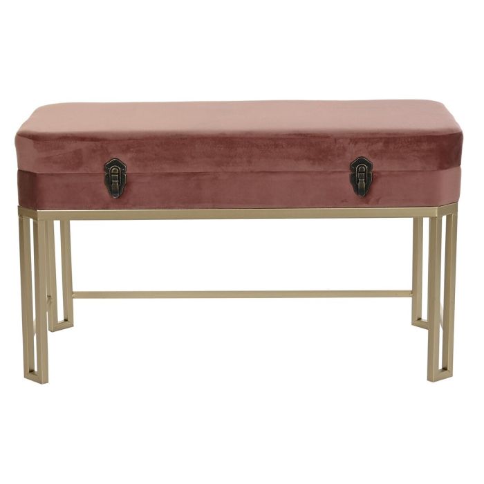 Banquette DKD Home Decor Rose Doré Métal Velours (80 x 40 x 47 cm) 4