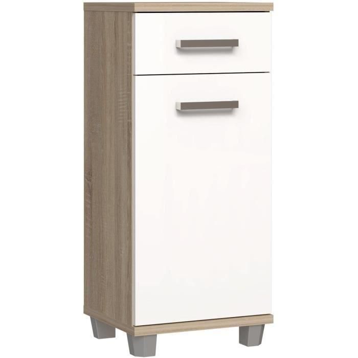 Meuble bas de salle de bain - L40,2 x P34,8 x H 90,8cm - Blanc et Chene - VERIS 0 Meuble bas de salle de bain - L40,2 x P34,8 x H 90,8cm - Blanc et Chene - VERIS 0