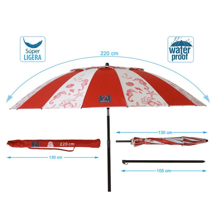 Parasol de plage Rouge Ø 220 cm SPF50+ Marin 1 Parasol de plage Rouge Ø 220 cm SPF50+ Marin 1