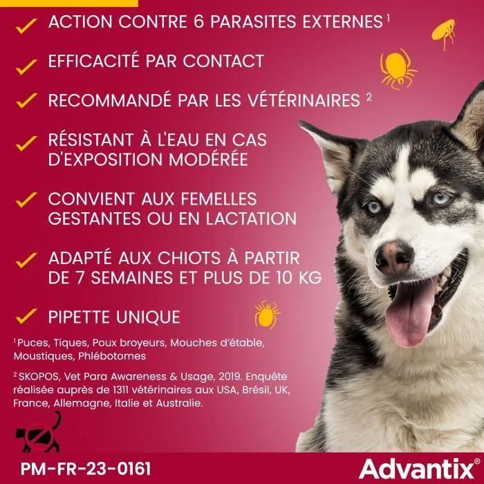 ADVANTIX Chien Solution Antiparasitaire Race Moyenne 10 a 25kg 6 pipettes 4