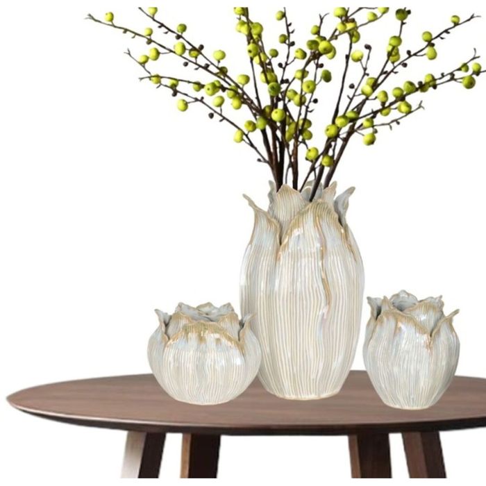 Vase Home ESPRIT Crème Céramique Feuille d'une plante 19 x 19 x 33 cm 3