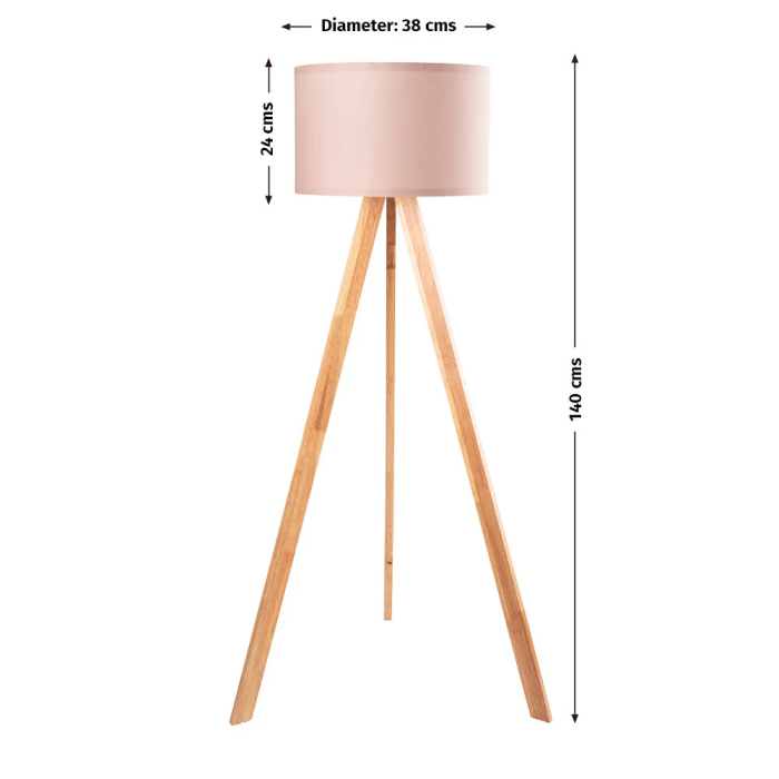 Lampe sur Pied Trépied Bois Abat-jour Cylindrique Style Naturel Nordique Rustique Douille E27 OPV-780SGN2424 3