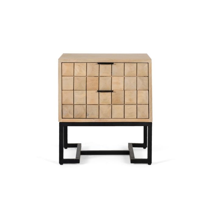 GINER Y COLOMER - Table de nuit en bois de manguier avec placage en pointe de diamant et base en métal noir - 42x13x31 cm 0 GINER Y COLOMER - Table de nuit en bois de manguier avec placage en pointe de diamant et base en métal noir - 42x13x31 cm 0