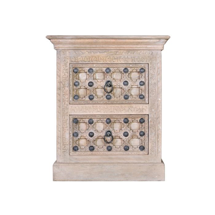 GINER Y COLOMER BAKRA - Table de chevet en bois de manguier naturel avec détails en bronze, deux tiroirs - 70 x 60 x 40 cm 1