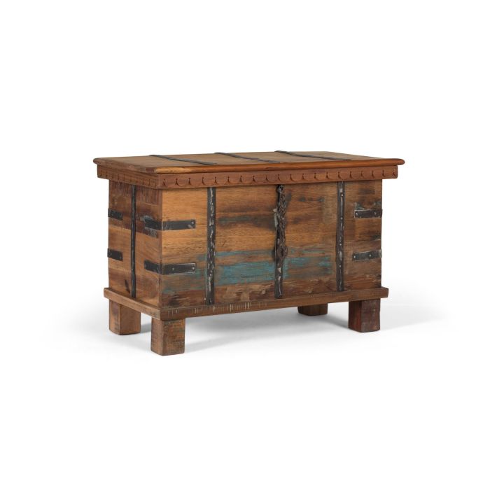 GINER Y COLOMER - Banc coffre en bois recyclé avec ouverture supérieure et détails métalliques - Style industriel authentique - Dimensions intérieures 34x62x29 cm 1