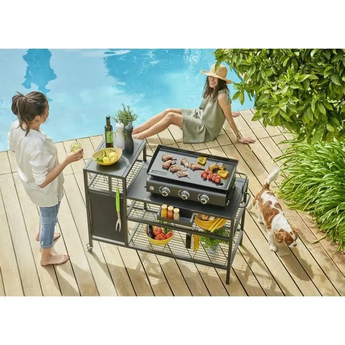 Brasero carro de cocina al aire libre plancha almacenamiento 3 ganchos 2 ruedas 128x60x89 cm 3 Brasero carro de cocina al aire libre plancha almacenamiento 3 ganchos 2 ruedas 128x60x89 cm 3