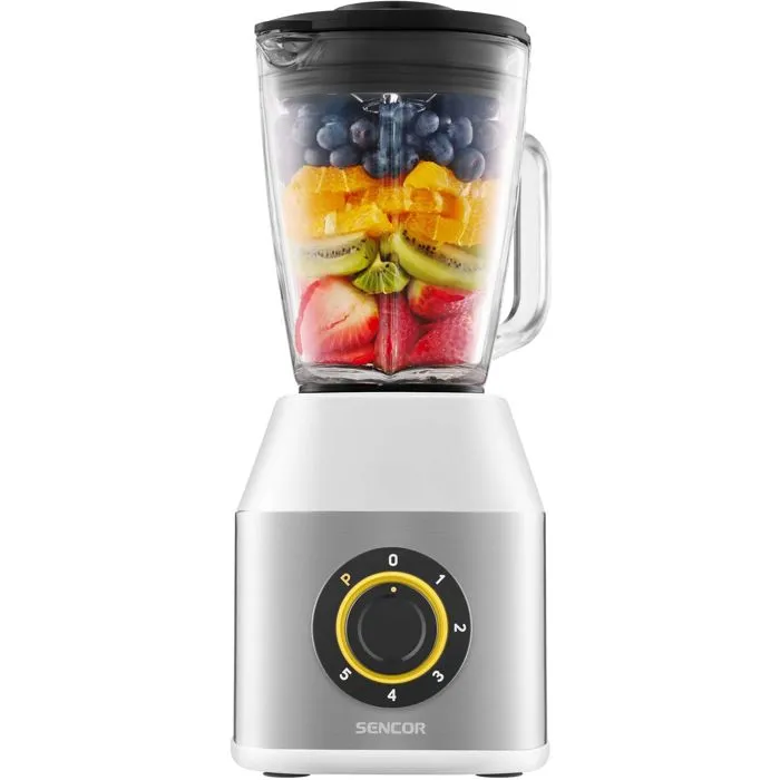 Sencor Blender SBL 4871WH - Mélangeur multifonction 800W avec pichet verre 1.5L, écran LCD, 4 lames inox pour soupes et milkshakes