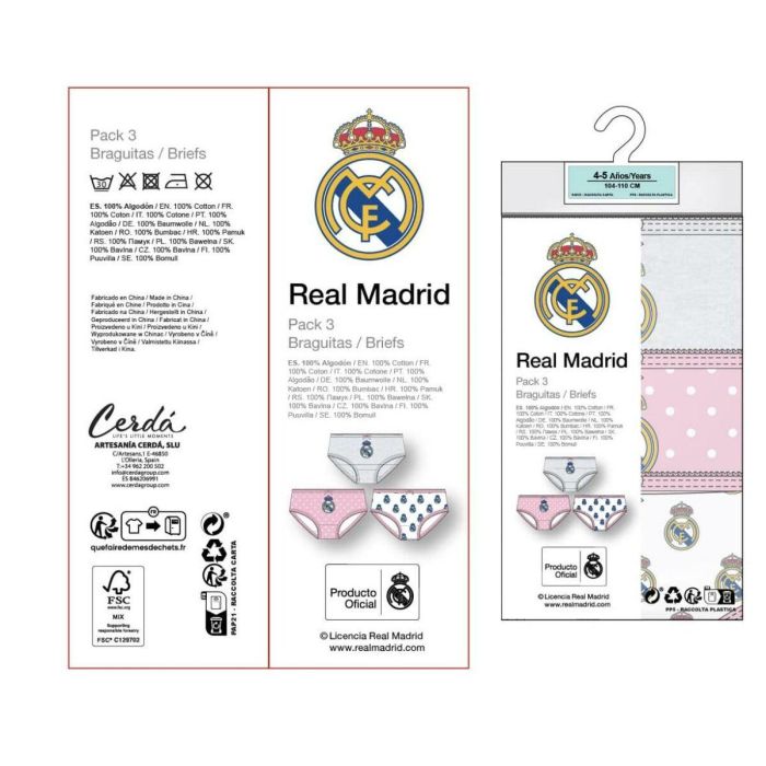 Pack de culottes pour fille Real Madrid C.F. Multicouleur 46,5 2