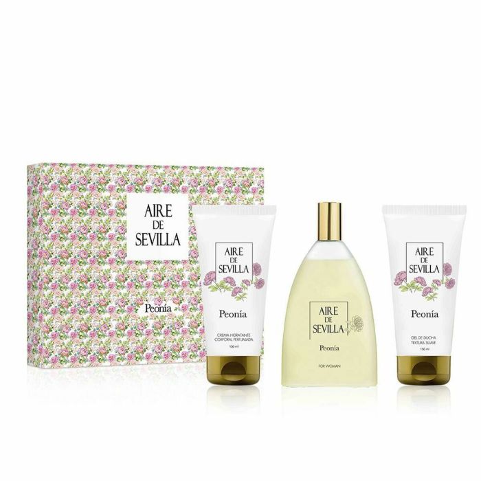 Aire Sevilla PEONÍA Coffret Eau de Toilette 150ml, Gel Douche 150ml, Crème Corps 150ml Floral Femme