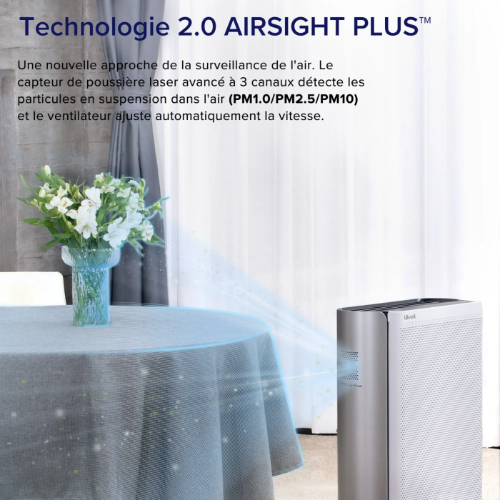 Levoit EverestAir Purificateur d'Air Intelligent - Filtre HEPA 3 Étapes, 52 m², Capteur AirSight Plus 2.0, Mode Nuit, Application VeSync, Gris
