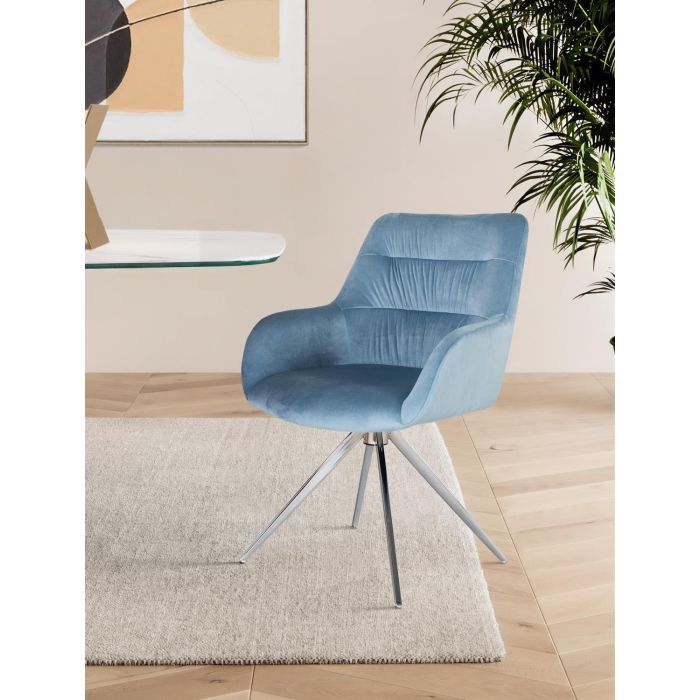 GINER Y COLOMER Tapiza2 - Lot de 2 fauteuils en velours bleu clair, design raffiné, structure rembourrée, pieds en acier nickelé brillant 4