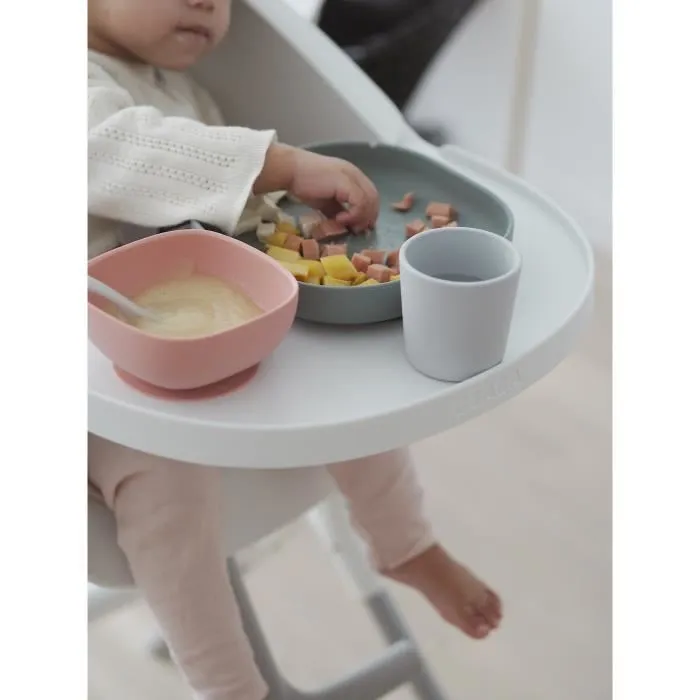 Beaba Set Repas Silicone Bébé 4 Pièces avec Ventouse Antidérapante Bol Assiette Verre Cuillère Eucalipto 4