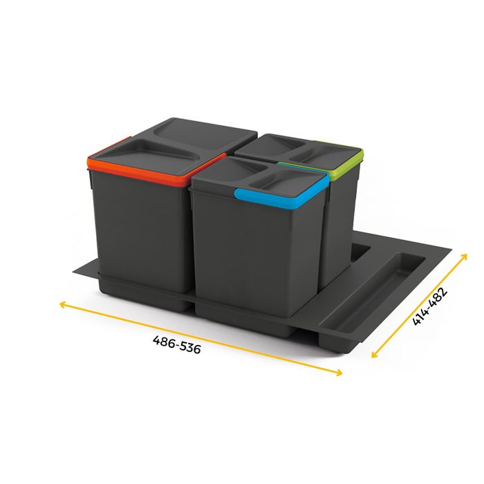 Emuca Kit poubelle de tri sélectif pour tiroir de cuisine avec socle Recycle hauteur 266mm, 1x15litres, 2x7litres, module 600mm, Plastique Gris antracite 5 Emuca Kit poubelle de tri sélectif pour tiroir de cuisine avec socle Recycle hauteur 266mm, 1x15litres, 2x7litres, module 600mm, Plastique Gris antracite 5