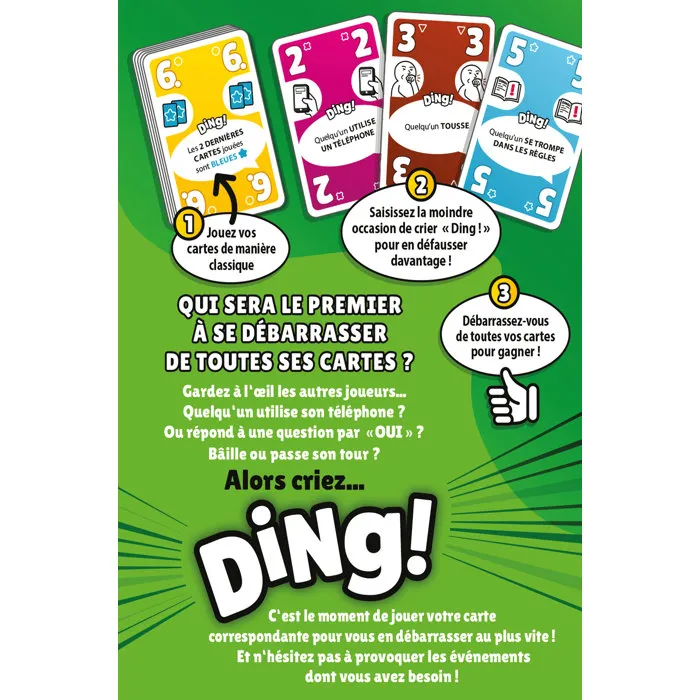 Asmodee Jeu de cartes DING! par DON'T PANIC GAMES - Ambiance pour 2 à 7 joueurs, dès 8 ans - Règles simples et parties rapides - Version française Asmodee Jeu de cartes DING! par DON'T PANIC GAMES - Ambiance pour 2 à 7 joueurs, dès 8 ans - Règles simples et parties rapides - Version française