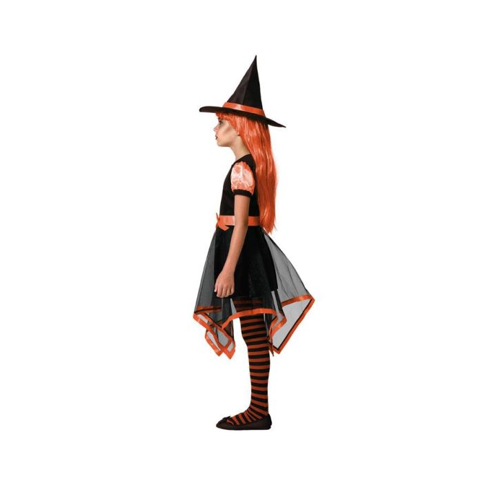 Déguisement Enfant de Sorcière avec Robe Courte Orange et Jupe Asymétrique pour Fille, Halloween - Taille 7-9 Ans, Polyester