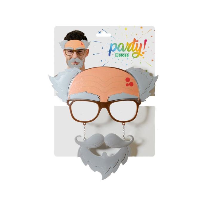 Déguisement drôle de grand-père avec perruque calvitie, moustache, lunettes et sourcils pour costume de personnage comique