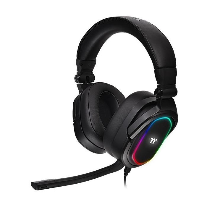 Thermaltake Casque Gaming Argent H5 RGB 7.1 avec fil - Surround DTS Headphone:X 2.0, 20-40000 Hz, Micro intégré, Noir