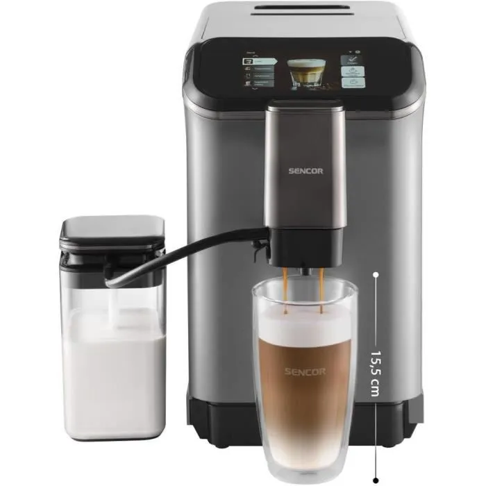 Sencor SES 8500BK Machine à Expresso Automatique avec Écran TFT, Broyeur Inox, 20 Bars, 1,5 L, pour Café et Cappuccino