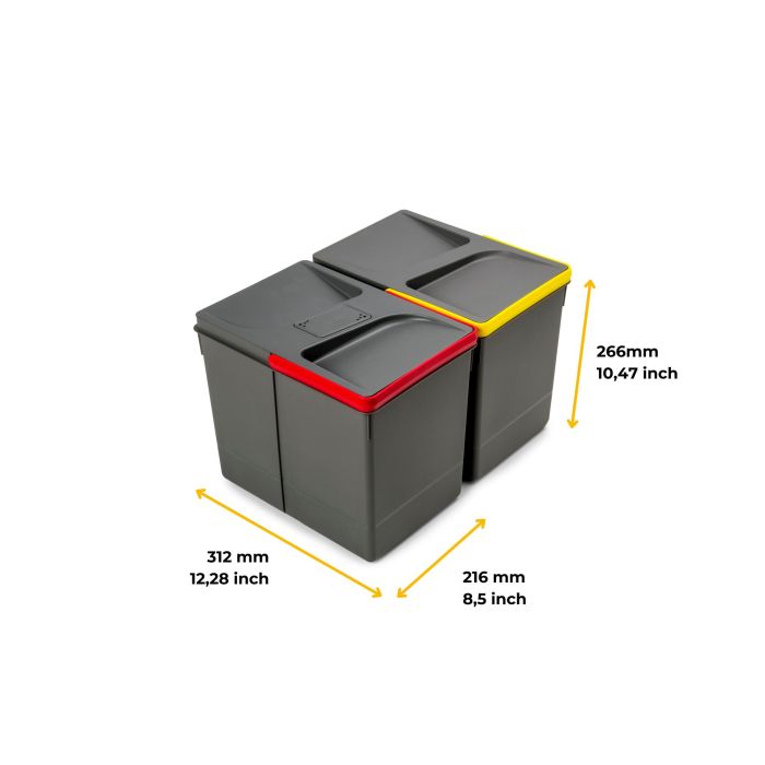 Emuca Poubelles pour tiroir de cuisine Recycle avec couvercle anti-odeurs, Hauteur 266, 2x15litres, Plastique gris antracite 8 Emuca Poubelles pour tiroir de cuisine Recycle avec couvercle anti-odeurs, Hauteur 266, 2x15litres, Plastique gris antracite 8