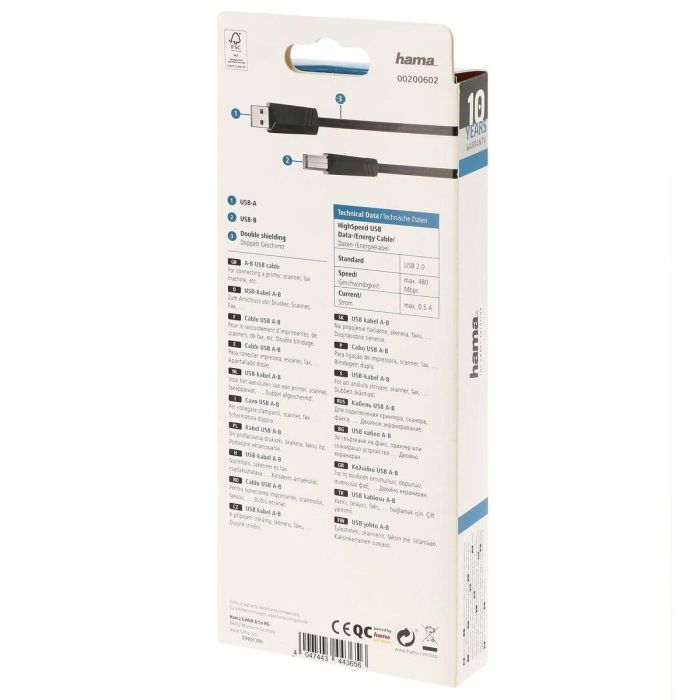 Câble USB 2.0 A vers USB B Hama 00200602 Noir 4