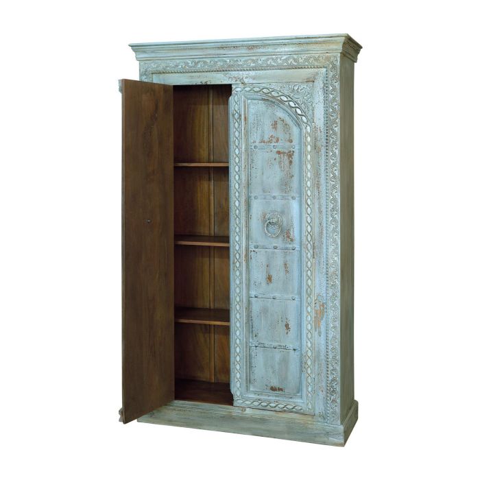 GINER Y COLOMER - Armoire en bois de manguier massif, 2 portes et 3 étagères, finition vert bleuté craquelé style ancien - 204x117x45 cm 2 GINER Y COLOMER - Armoire en bois de manguier massif, 2 portes et 3 étagères, finition vert bleuté craquelé style ancien - 204x117x45 cm 2