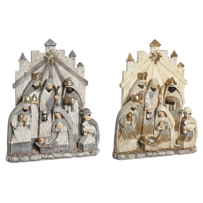 Crèche de Noël DKD Home Decor Gris Doré Résine 22 x 6 x 26 cm (2 Unités) 1