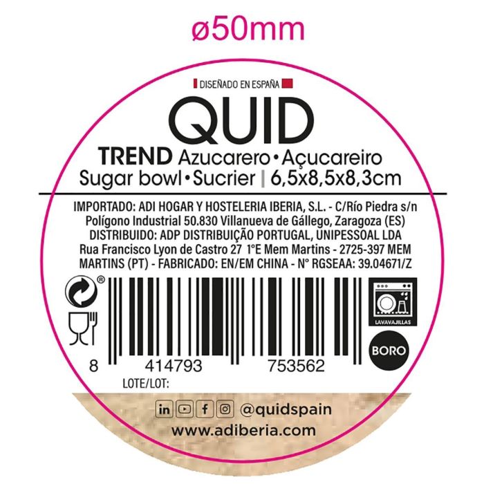 Azucarero Borosilicato Trend Quid 6,5x8,5x8,3 cm 2