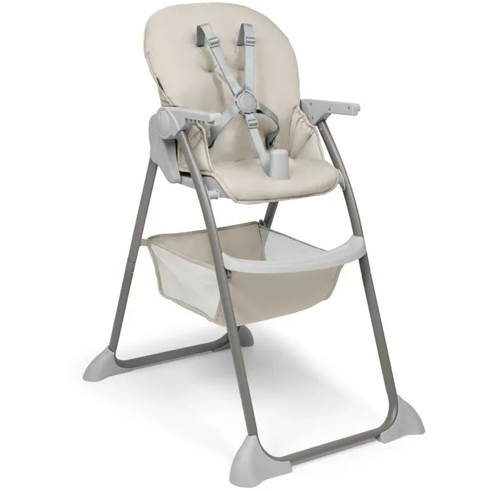 Hauck Sit N Fold Chaise Haute Pliable Beige de 6 mois à 15 kg avec Harnais 5 Points, Plateau Repas XL et Panier de Rangement