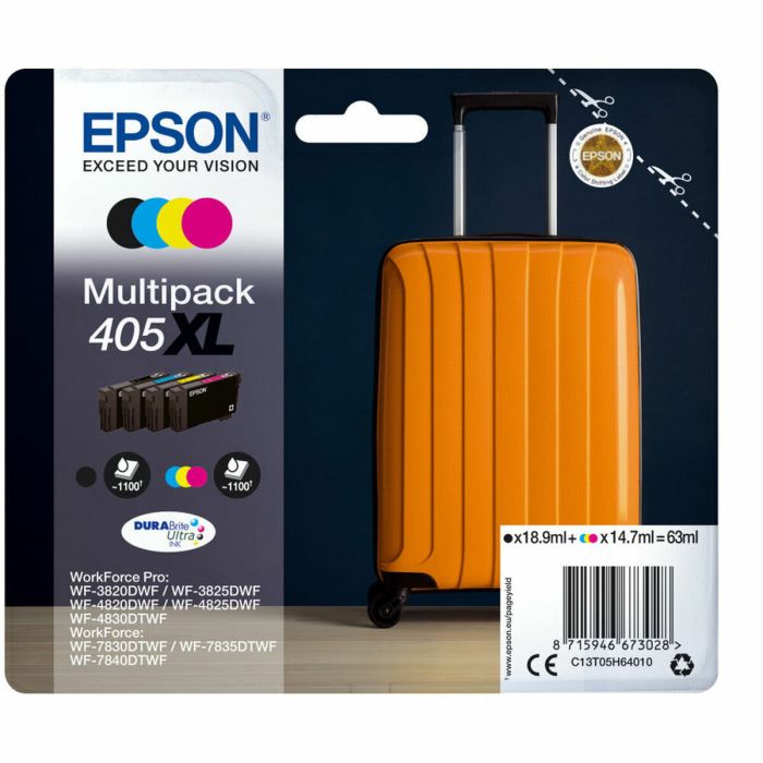 Epson 405XL C13T05H64010 Cartouches d'encre pour imprimante - Cyan, Magenta, Jaune et Noir - Pack de 4 - XL 63 ml