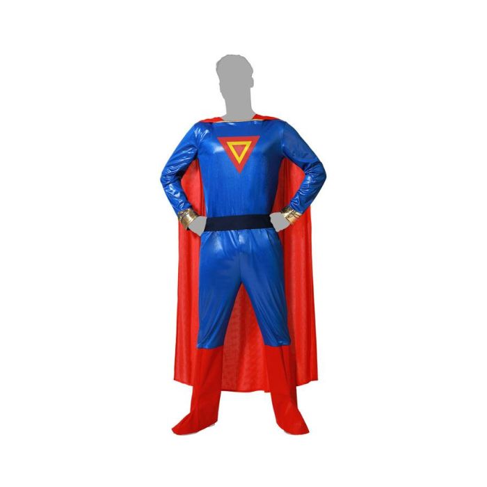 Déguisement Adulte Homme Super-Héros Costume Superpouvoirs Azur Ensemble (Mono, Cape, Ceinture) Polyester - Taille XL - Nouveauté 2022