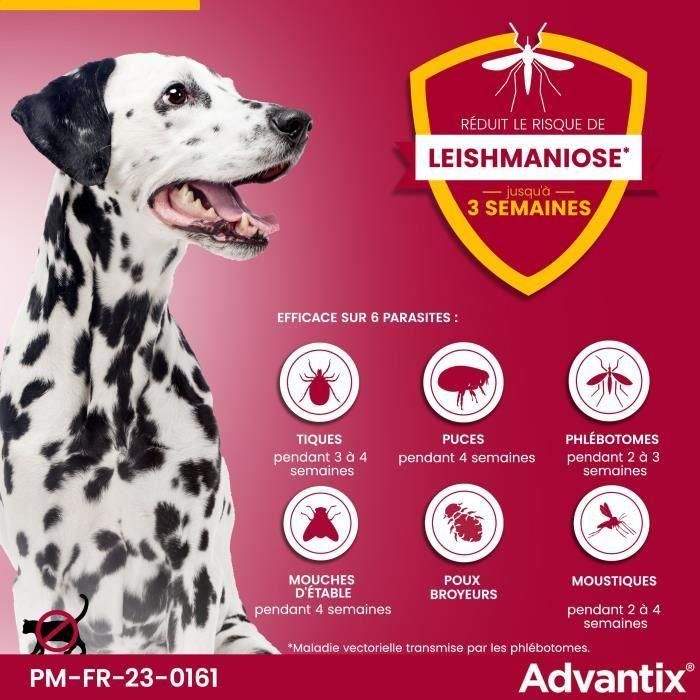 ADVANTIX Chien Solution Antiparasitaire Race Moyenne 10 a 25kg 6 pipettes 3