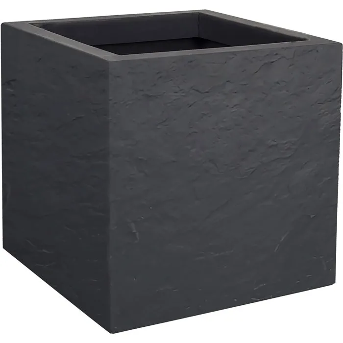 Pot de fleurs carré EDA Volcania Up 21 L, décor pierre gris anthracite, 29.5 x 29.5 x H 29.5 cm, pour intérieur et extérieur Pot de fleurs carré EDA Volcania Up 21 L, décor pierre gris anthracite, 29.5 x 29.5 x H 29.5 cm, pour intérieur et extérieur